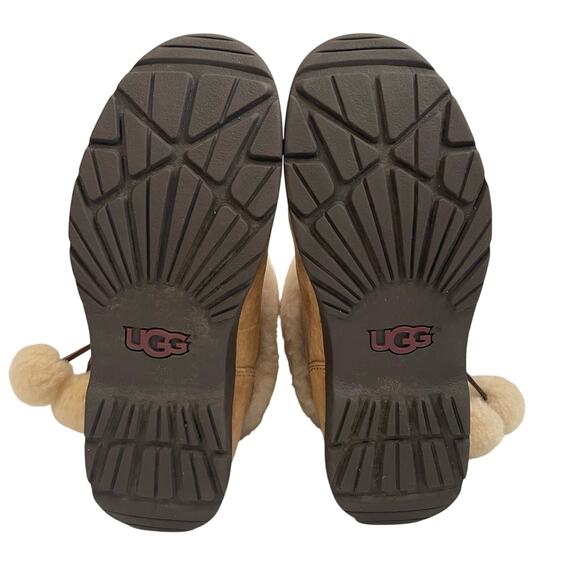 UGG Women's Brie Chestnut Fur Cuff Shearling Pom Pom Winter Boots Size 7 - Picture 7 of 13